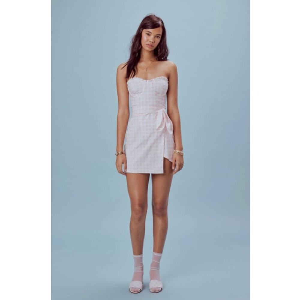 For Love & Lemons Dixie Pink White Gingham Bustier Mini Dress Women's Medium